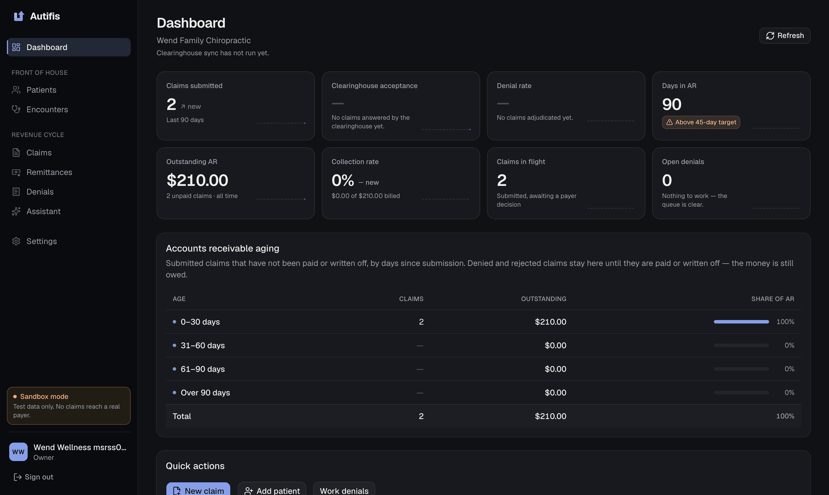 The Autifis dashboard in dark mode.